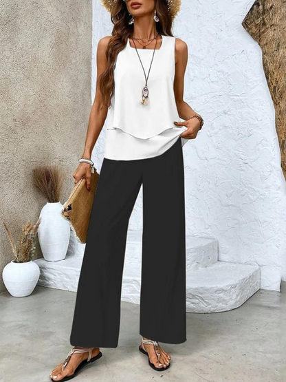 Completo Coordinato, Pantaloni Palazzo e Top da Donna, Estivo-Modaso