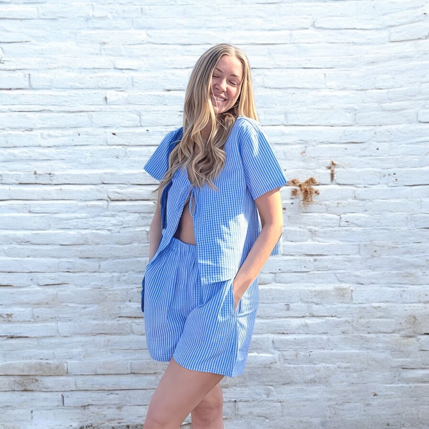 Completo Coordinato a Quadri da Donna, Top e Pantaloncini-Modaso