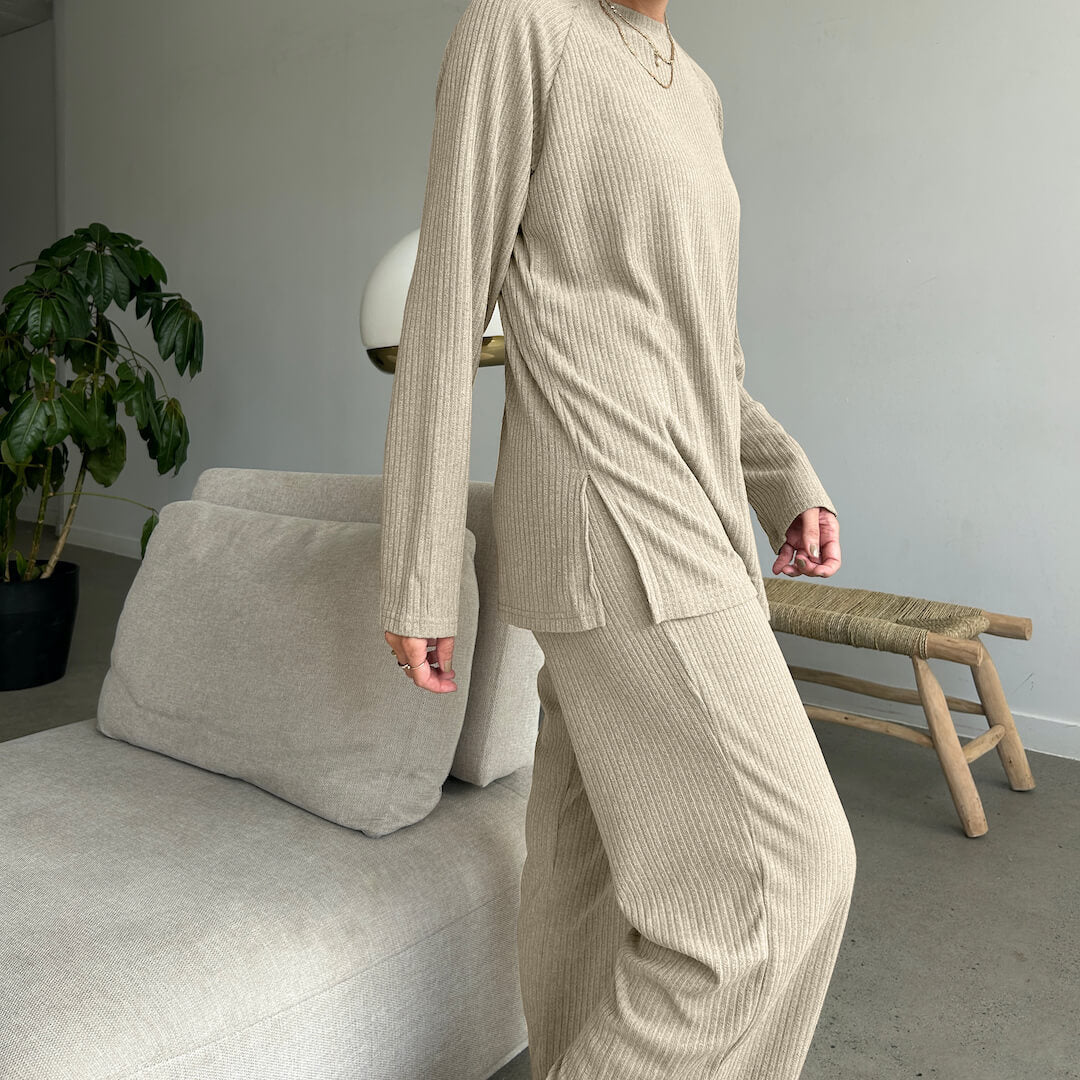 Completo Coordinato da Donna in Due Pezzi-Beige-S-Modaso