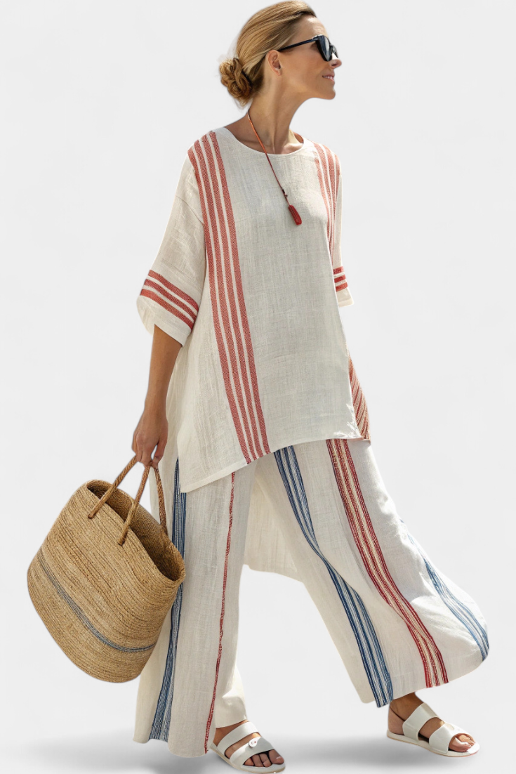 Completo Due Pezzi Oversize, Pantaloni a Gamba Larga e Top da Donna, Estivo-Modaso