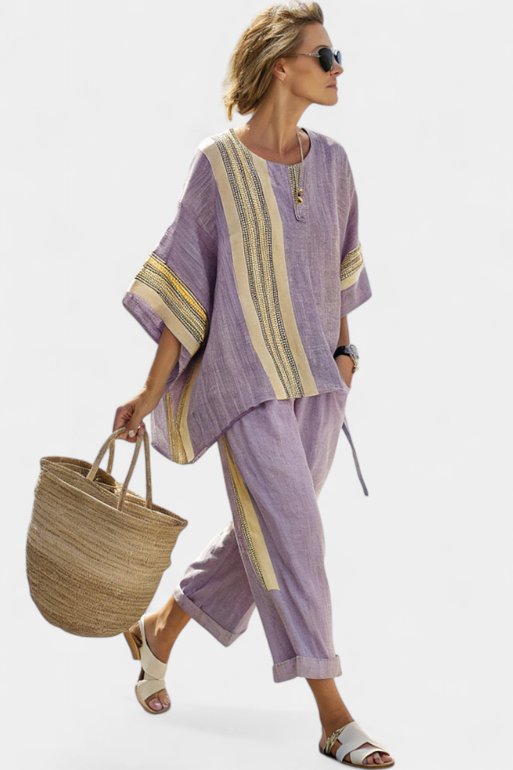 Completo Due Pezzi Oversize, Pantaloni a Gamba Larga e Top da Donna, Estivo-Modaso