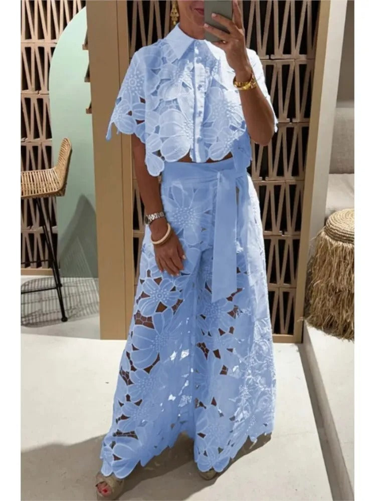 Completo Palazzo in Pizzo, Top e Pantaloni, da Donna-Modaso