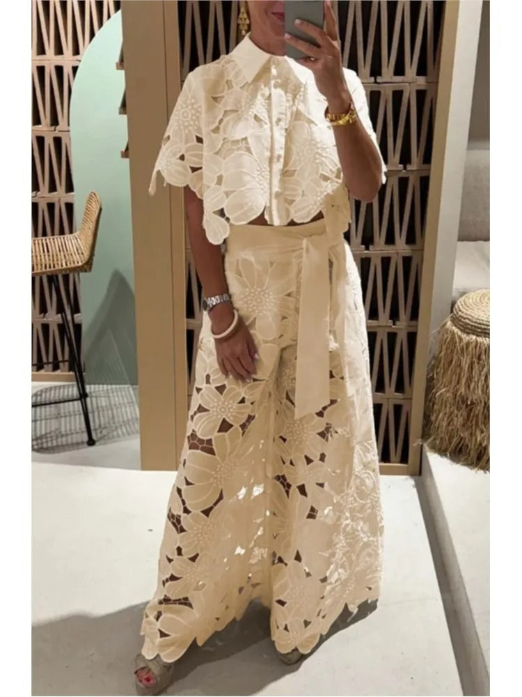 Completo Palazzo in Pizzo, Top e Pantaloni, da Donna-Modaso