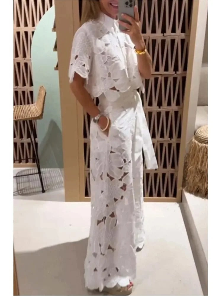 Completo Palazzo in Pizzo, Top e Pantaloni, da Donna-Modaso