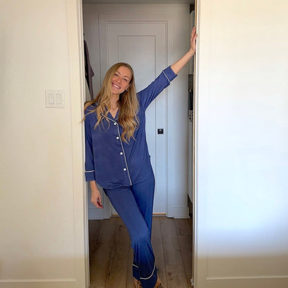 Completo Pigiama a Maniche Lunghe da Donna-Blu Navy-M-Modaso