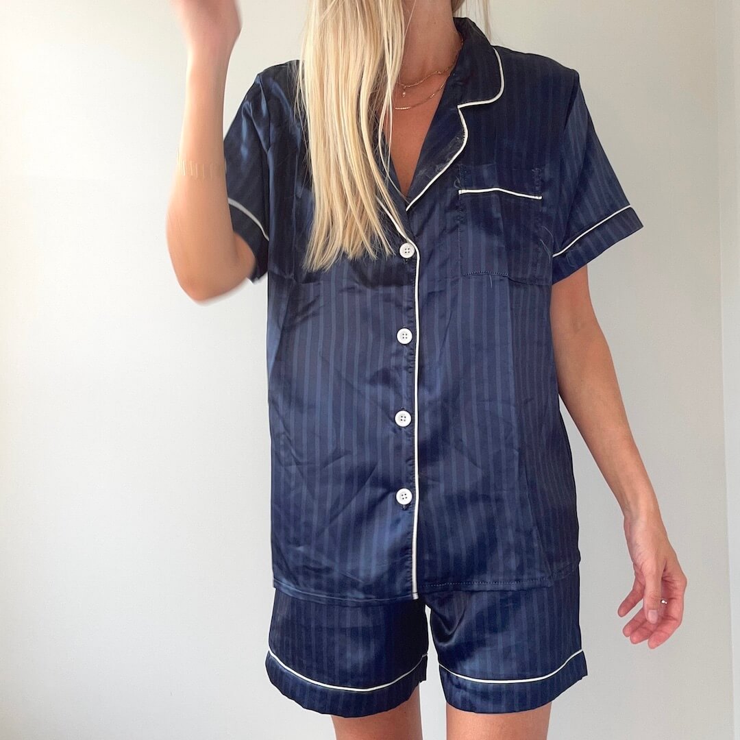 Completo Pigiama in Raso a Righe da Donna-Modaso