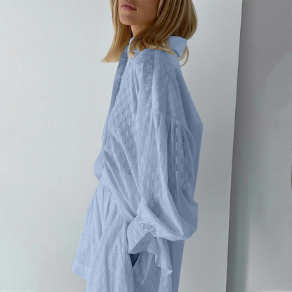 Completo da Spiaggia Due Pezzi da Donna, Maglia e Shorts-Blu-S-Modaso
