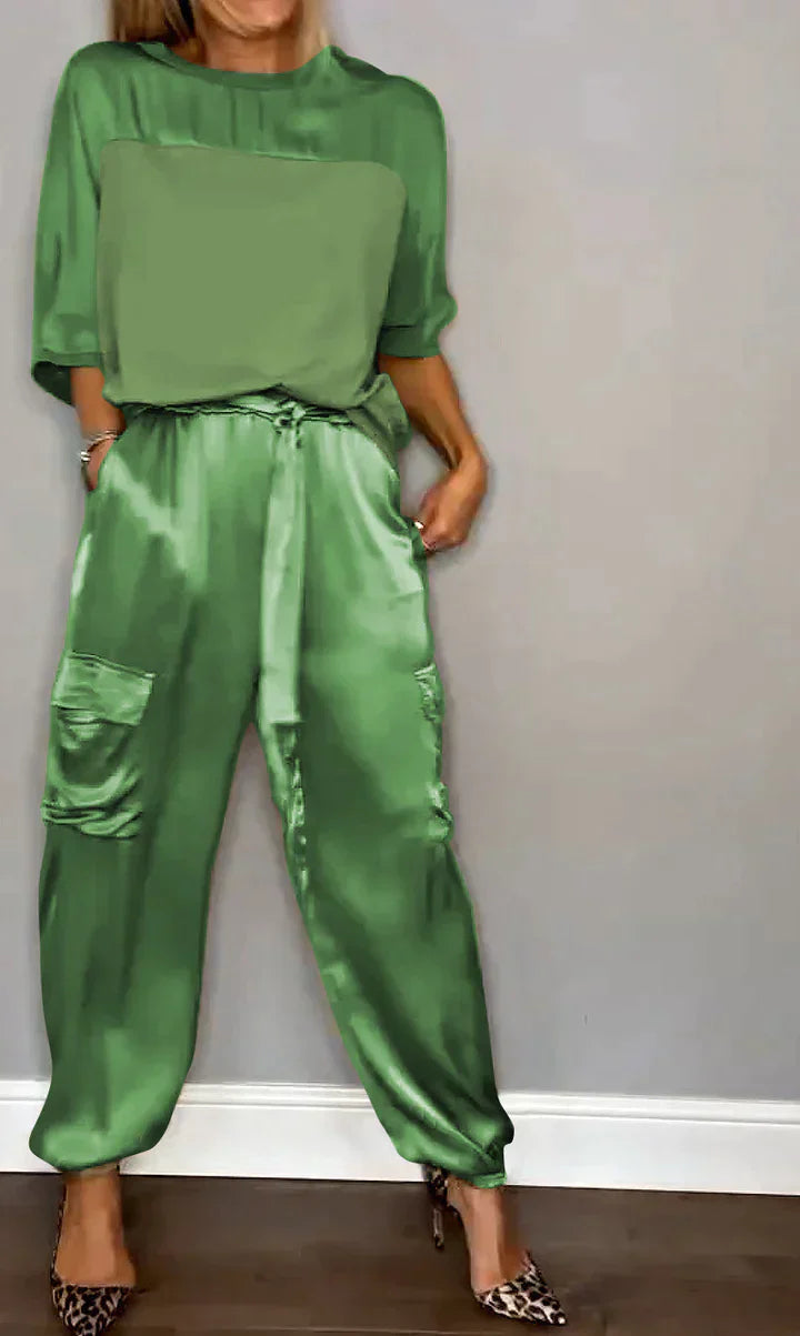 Completo due pezzi, Satin, Coordinato, Pantaloni cargo, Abbigliamento donna-Modaso
