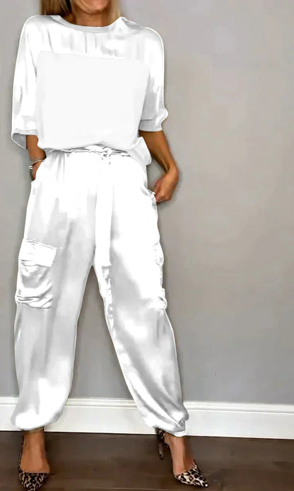 Completo due pezzi, Satin, Coordinato, Pantaloni cargo, Abbigliamento donna-Modaso
