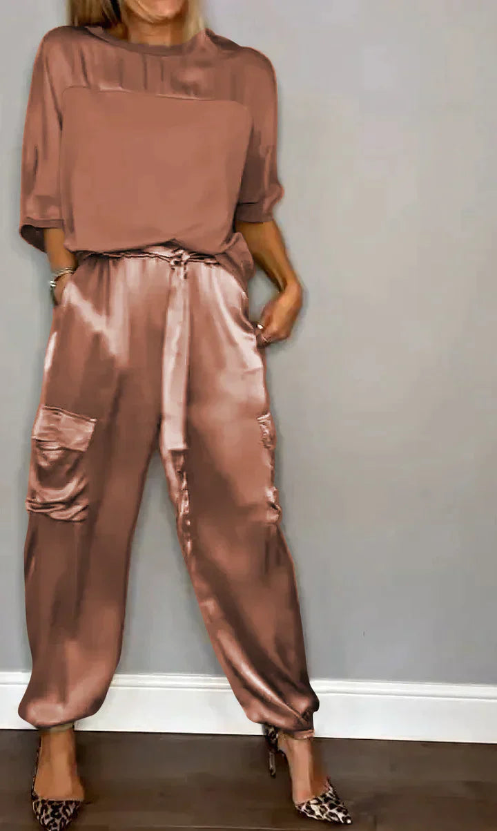 Completo due pezzi, Satin, Coordinato, Pantaloni cargo, Abbigliamento donna-Modaso