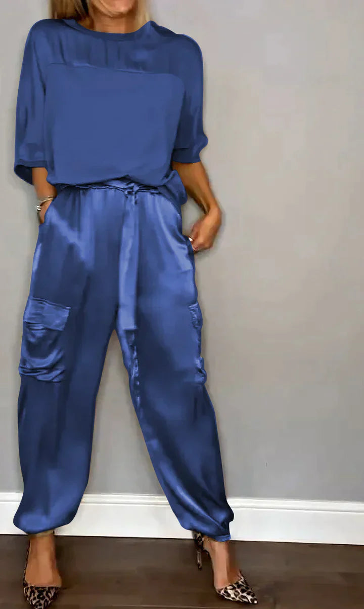 Completo due pezzi, Satin, Coordinato, Pantaloni cargo, Abbigliamento donna-Modaso