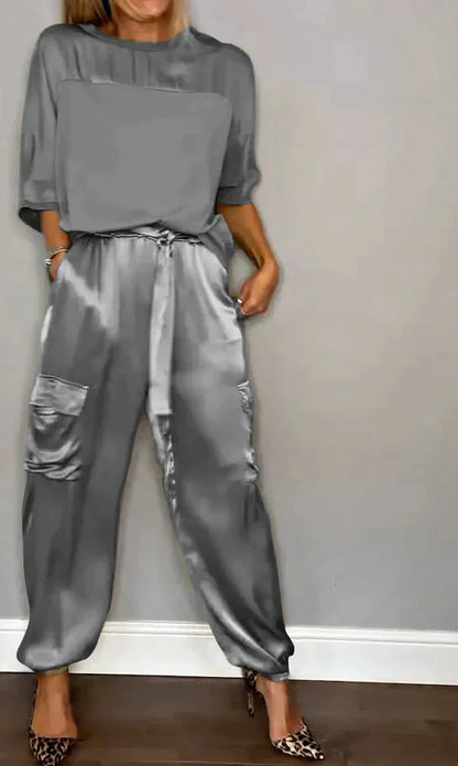 Completo due pezzi, Satin, Coordinato, Pantaloni cargo, Abbigliamento donna-Modaso