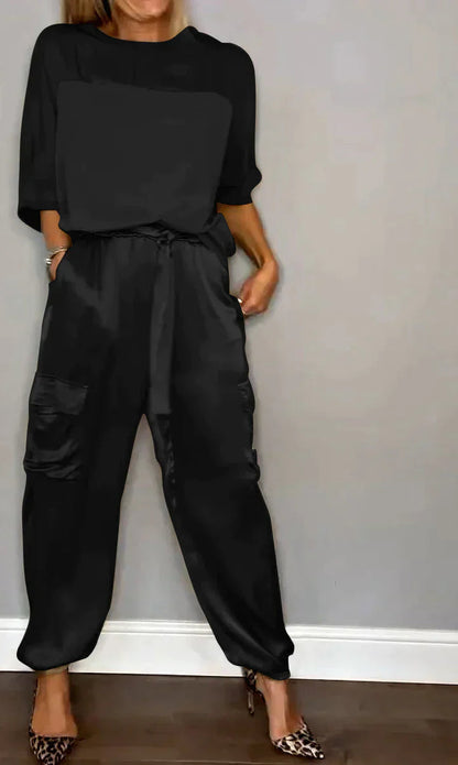 Completo due pezzi, Satin, Coordinato, Pantaloni cargo, Abbigliamento donna-Modaso