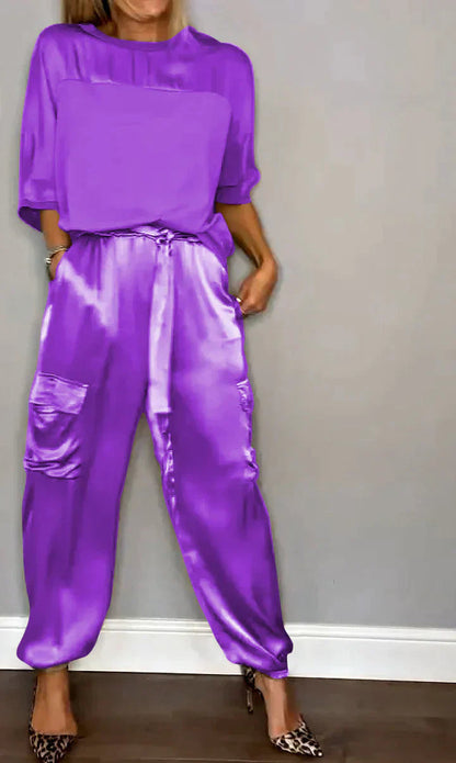Completo due pezzi, Satin, Coordinato, Pantaloni cargo, Abbigliamento donna-Modaso