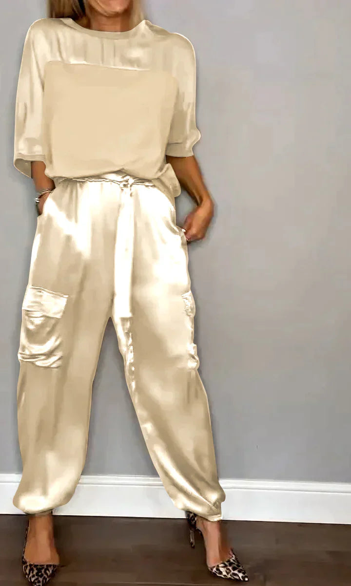Completo due pezzi, Satin, Coordinato, Pantaloni cargo, Abbigliamento donna-Modaso