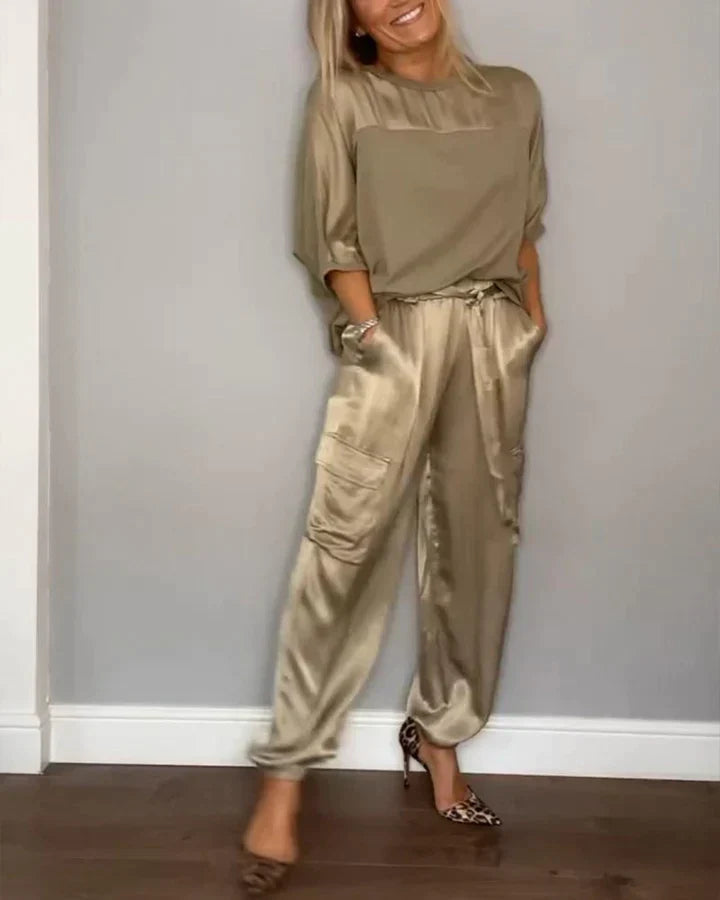 Completo due pezzi, Satin, Coordinato, Pantaloni cargo, Abbigliamento donna-Modaso