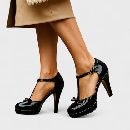 Décolleté Donna con Cinturino a T, Tacco Elegante-Nero-33-Modaso