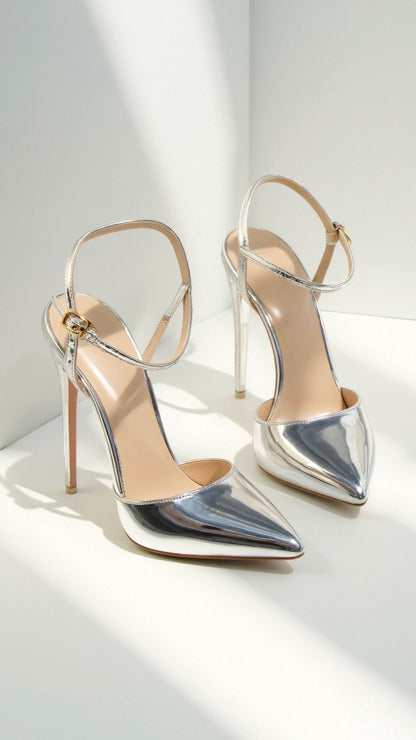 Décolleté Metallizzate Donna, Scarpe con Cinturino e Punta-Modaso