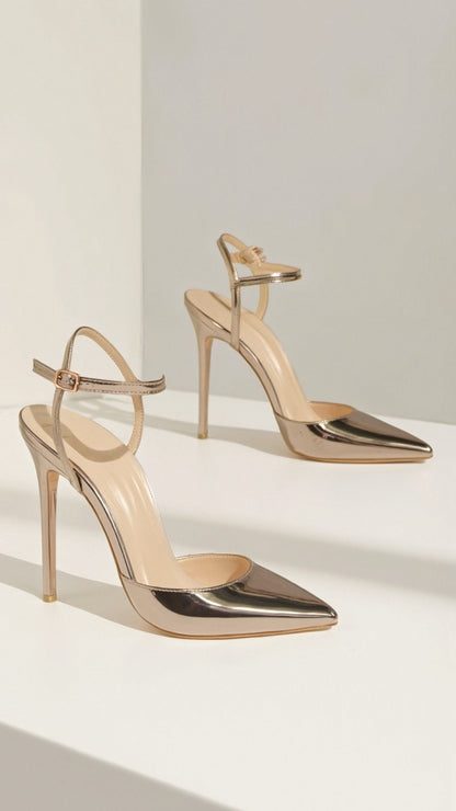 Décolleté Metallizzate Donna, Scarpe con Cinturino e Punta-Modaso