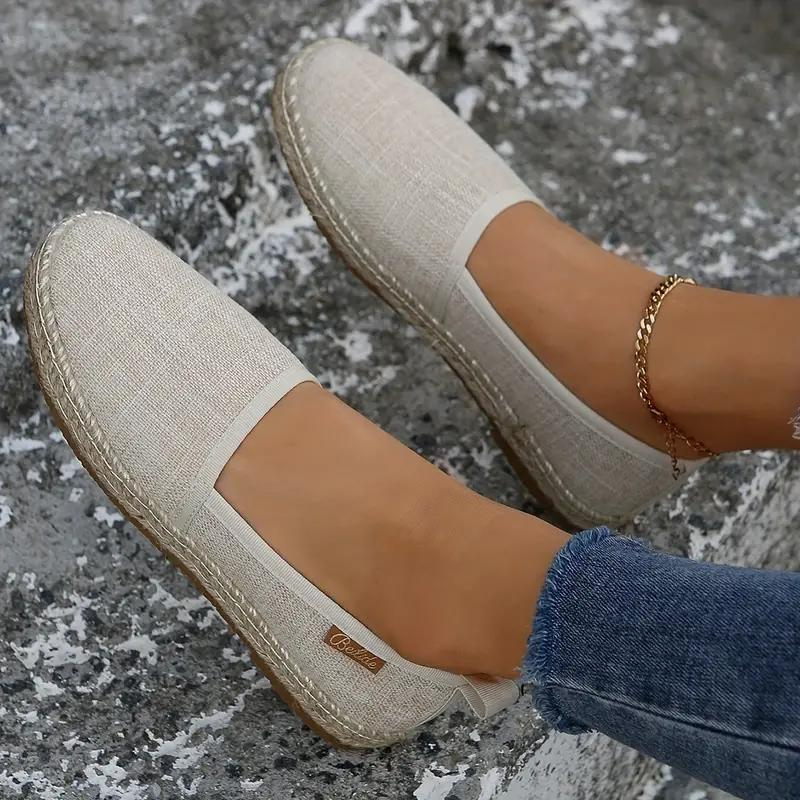 Espadrilles, piatto, leggero, scarpe in tela, scarpe estive-Beige-36-Modaso