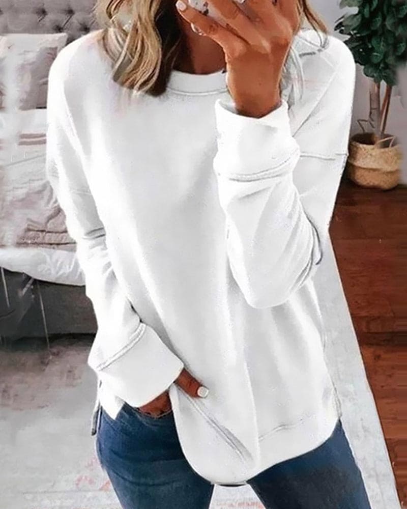 Felpa, Pullover Casual Tinta Unita da Donna-Modaso
