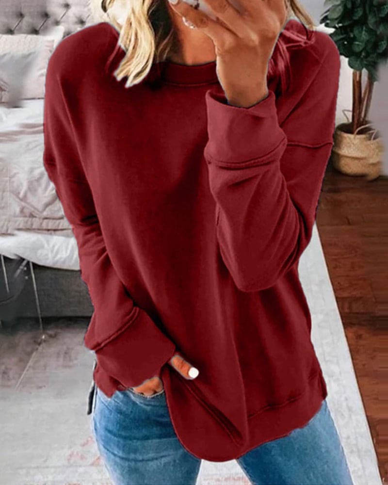Felpa, Pullover Casual Tinta Unita da Donna-Modaso