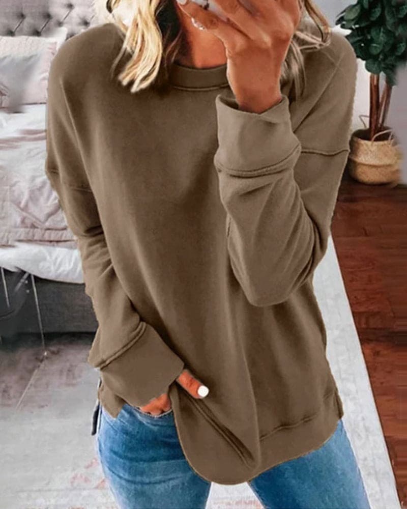 Felpa, Pullover Casual Tinta Unita da Donna-Modaso