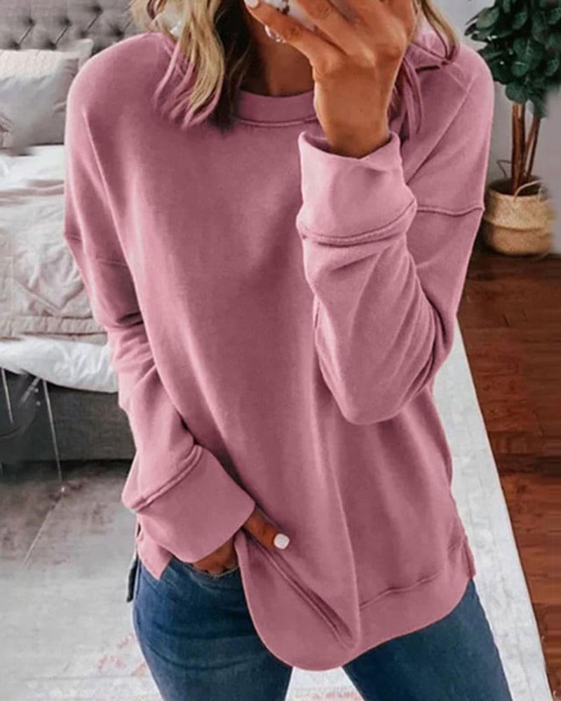 Felpa, Pullover Casual Tinta Unita da Donna-Modaso