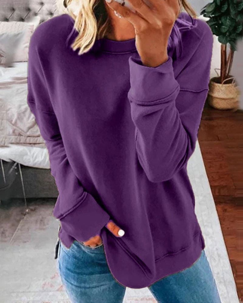 Felpa, Pullover Casual Tinta Unita da Donna-Modaso