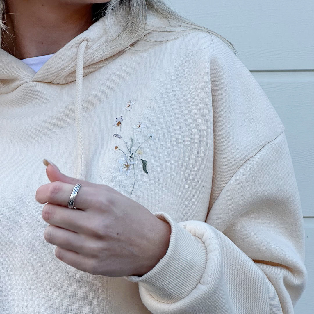 Felpa con Cappuccio a Fiori, Felpa Crema da Donna-Modaso