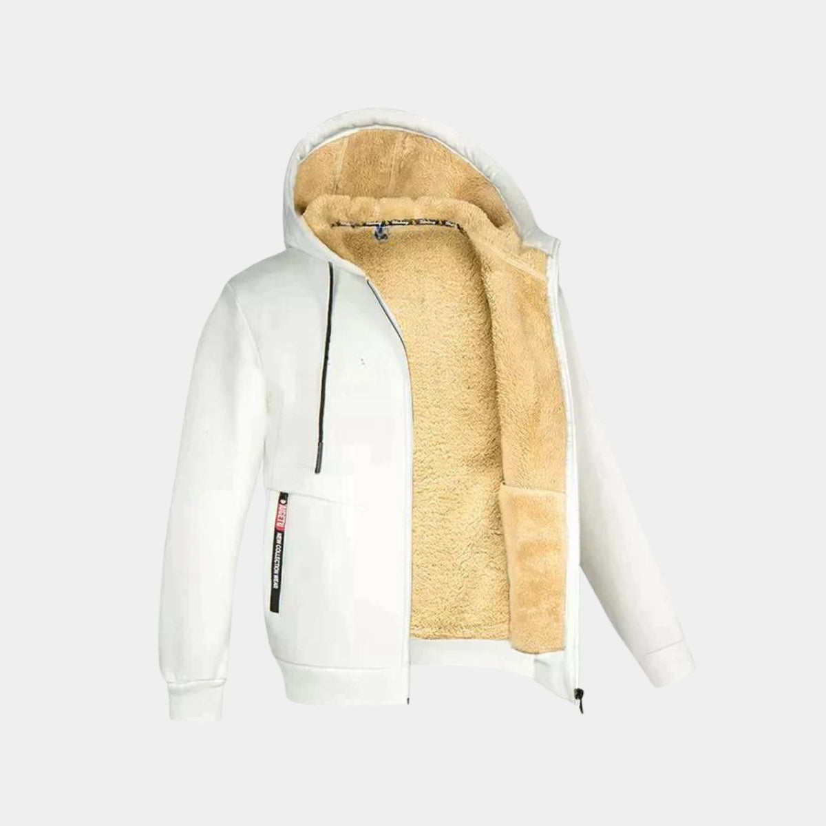 Felpa invernale con cappuccio | Calda | Foderata in pile | Felpa con cappuccio con zip | Giacca con cappuccio da uomo-Bianco-S-Modasso