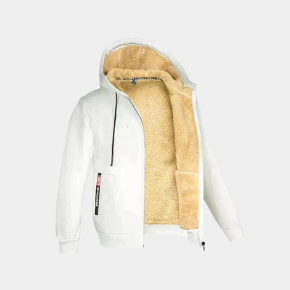 Felpa invernale con cappuccio | Calda | Foderata in pile | Felpa con cappuccio con zip | Giacca con cappuccio da uomo-Bianco-S-Modasso