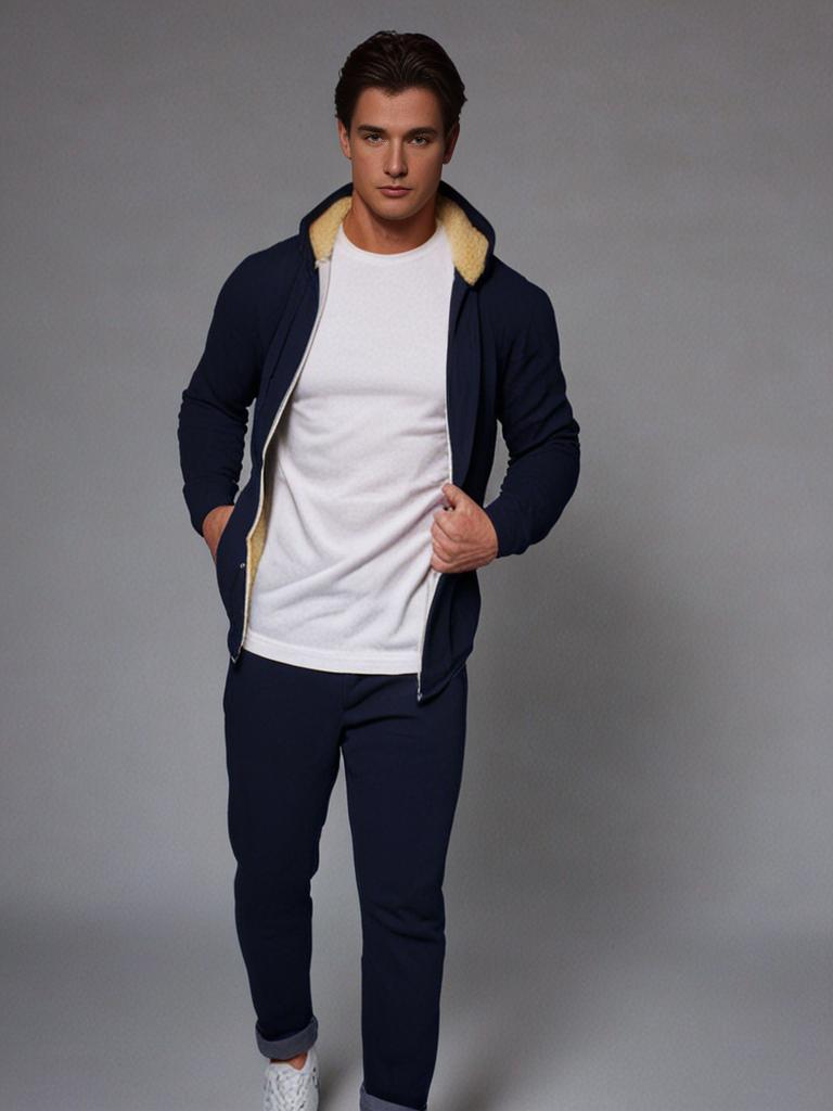 Felpa invernale con cappuccio | Calda | Foderata in pile | Felpa con cappuccio con zip | Giacca con cappuccio da uomo-Blu scuro-S-Modasso