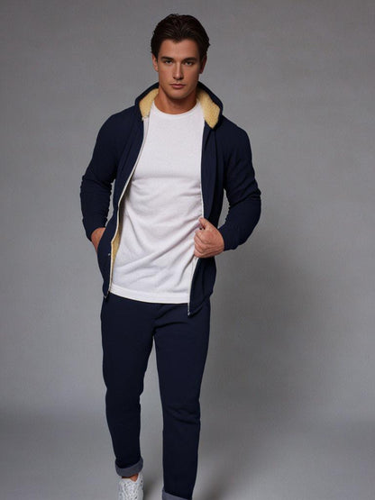 Felpa invernale con cappuccio | Calda | Foderata in pile | Felpa con cappuccio con zip | Giacca con cappuccio da uomo-Blu scuro-S-Modasso