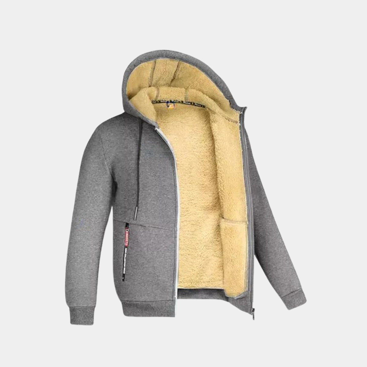 Felpa invernale con cappuccio | Calda | Foderata in pile | Felpa con cappuccio con zip | Giacca con cappuccio da uomo-Grigio chiaro-S-Modasso