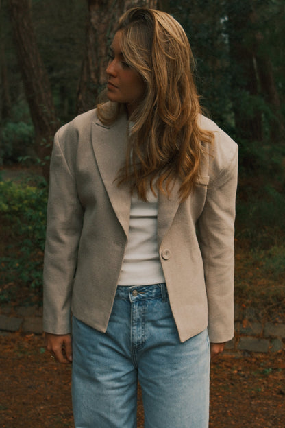 GIACCA BEIGE A RIGHE CON CINTURA-Modaso