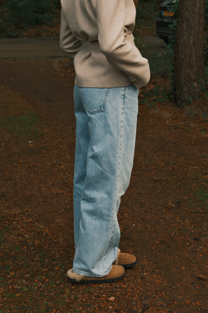 GIACCA BEIGE A RIGHE CON CINTURA-Modaso