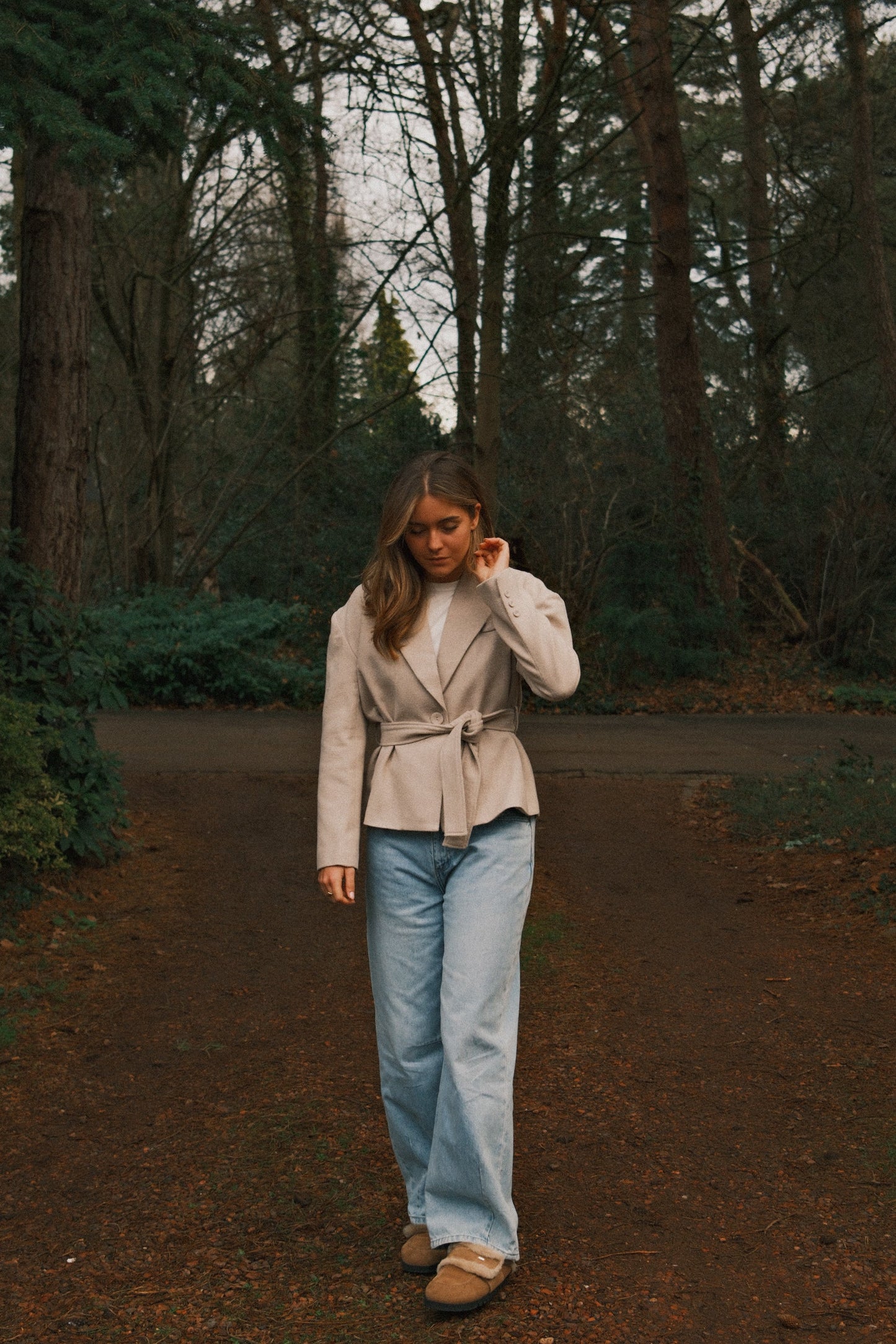 GIACCA BEIGE A RIGHE CON CINTURA-Modaso