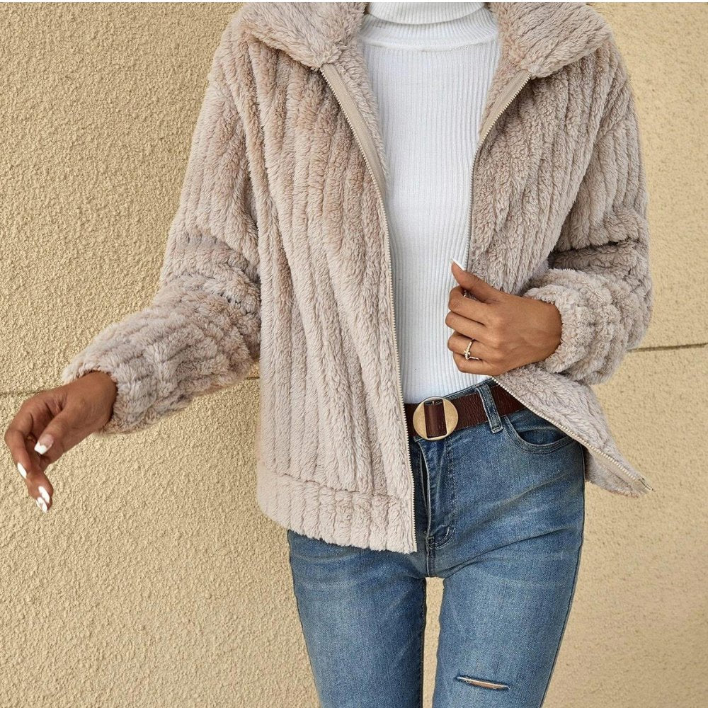 Giacca Donna Pile con Cerniera in Pelliccia Sintetica-Modasso