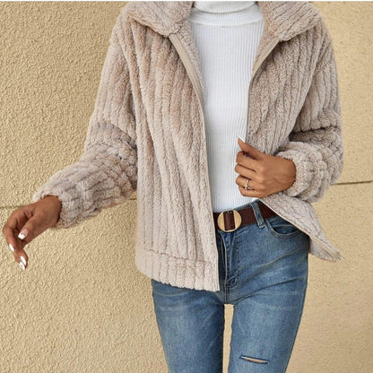 Giacca Donna Pile con Cerniera in Pelliccia Sintetica-Modasso