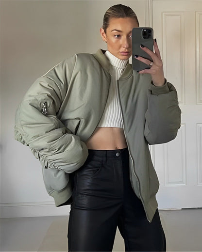 Giacca Oversize Imbottita, Calda, Bomber Invernale-Grigio-Blu-XS-Modaso