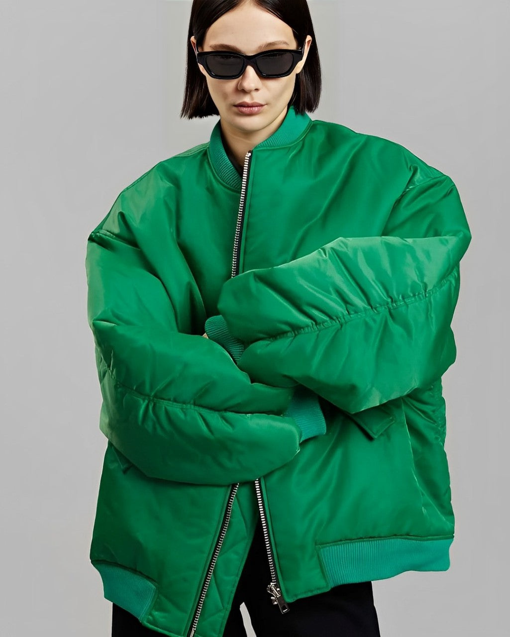 Giacca Oversize Imbottita, Calda, Bomber Invernale-Verde-XS-Modaso