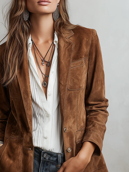 Giacca Scamosciata da Donna, Marrone, Stile Vintage-Modaso
