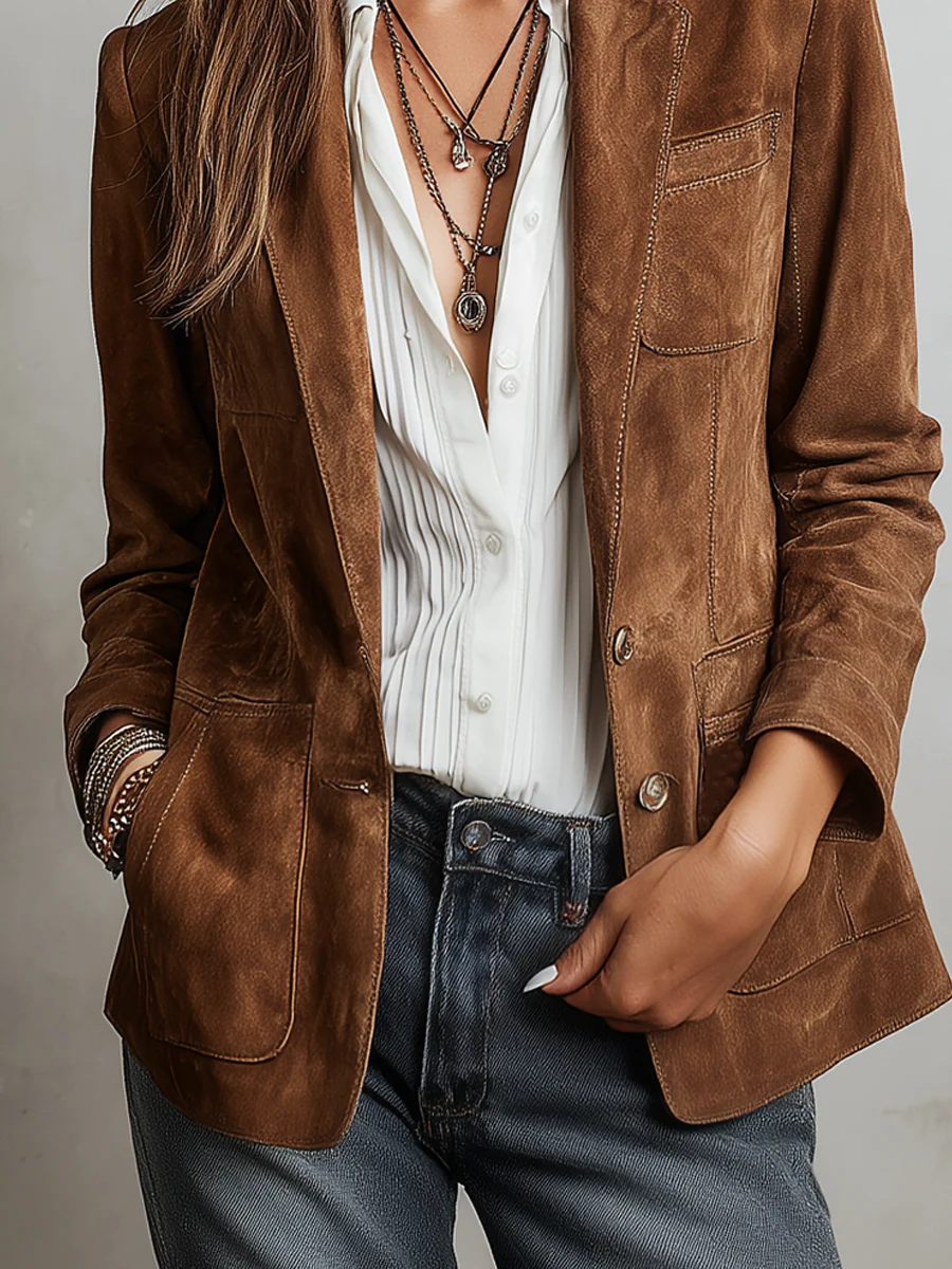 Giacca Scamosciata da Donna, Marrone, Stile Vintage-Modaso