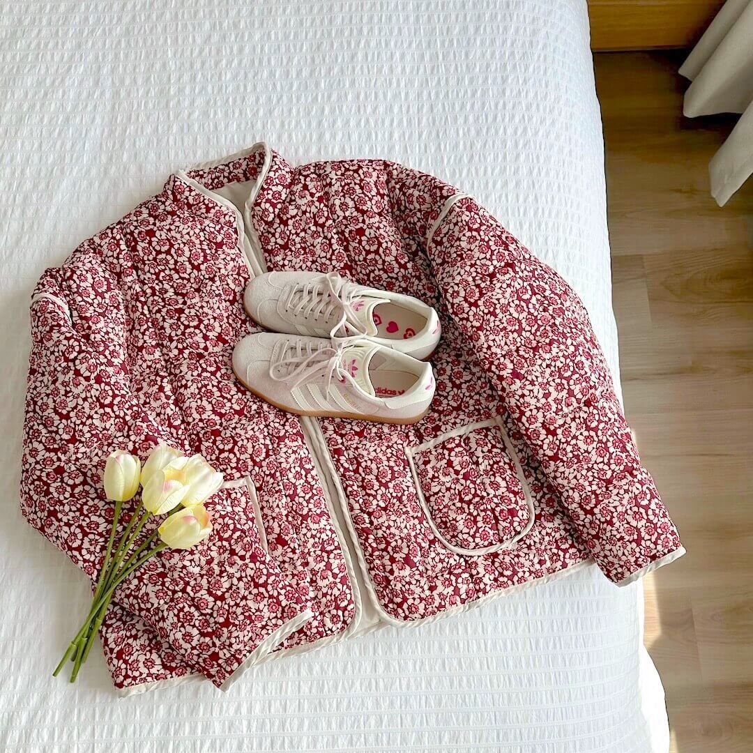 Giacca Trapuntata, Giacca a Fiori Oversize da Donna-Modaso