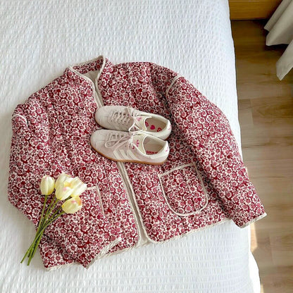 Giacca Trapuntata, Giacca a Fiori Oversize da Donna-Modaso