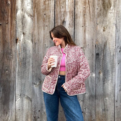 Giacca Trapuntata, Giacca a Fiori Oversize da Donna-Modaso