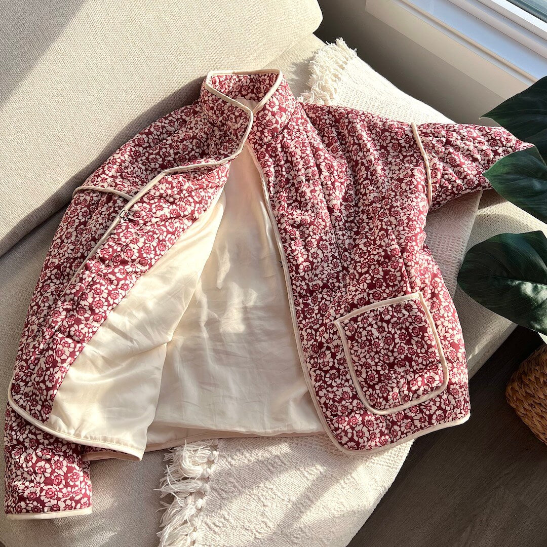 Giacca Trapuntata, Giacca a Fiori Oversize da Donna-Modaso