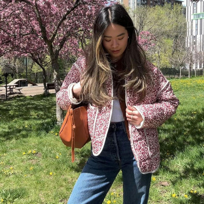 Giacca Trapuntata, Giacca a Fiori Oversize da Donna-Modaso