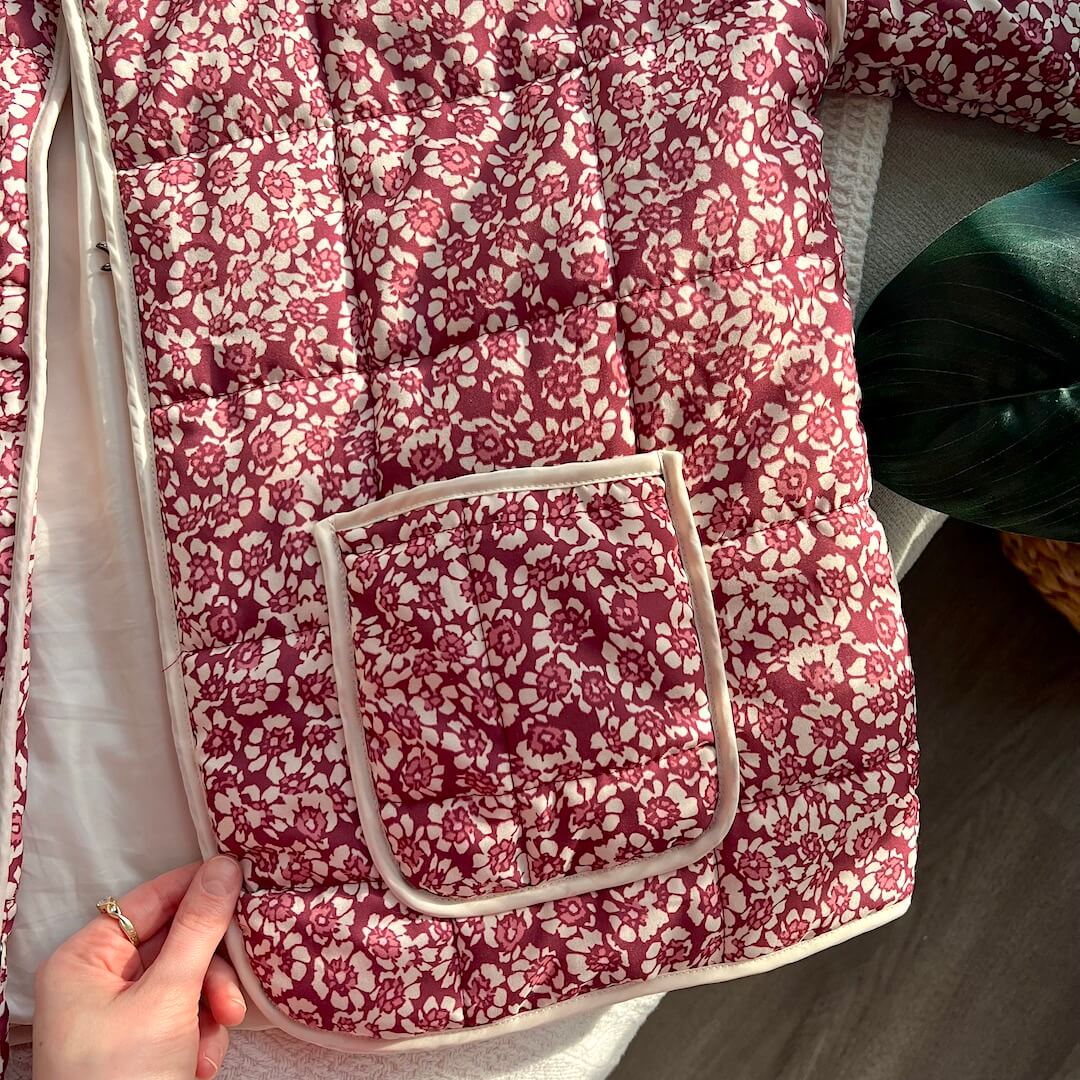 Giacca Trapuntata, Giacca a Fiori Oversize da Donna-Modaso